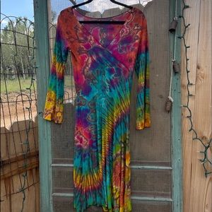 Multi-Color Tie-dye Long Sleeve Hippie dress (Size Large)